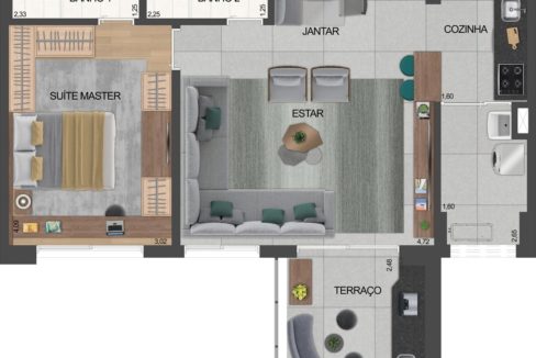 4 PLANTA DO APTO. DE 1 SUÍTE OPÇÃO 66 M² PRIVATIVOS COM LIVING AMPLIADO E SUGESTÃO DE DECORAÇÃO - FINAL 5