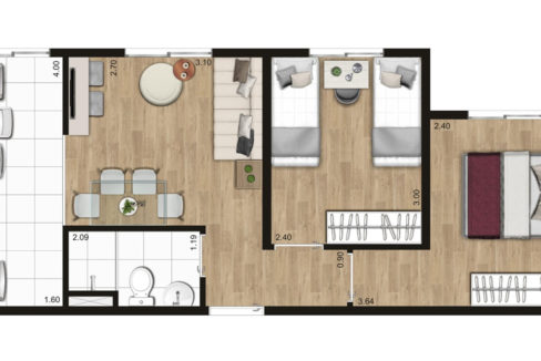 Opção 3 - Planta Final 4 de 40m² do KZ Panamby