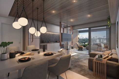 Living do Apartamento de 120m² do Estilo Chácara Santo Antônio da MAC