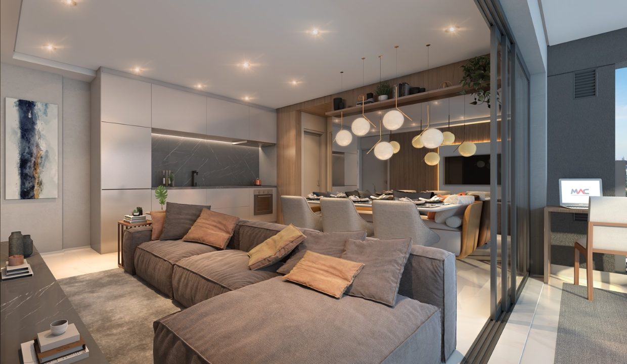 Living do Apartamento de 73m² do Estilo Chácara Santo Antônio da MAC