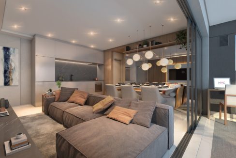 Living do Apartamento de 73m² do Estilo Chácara Santo Antônio da MAC