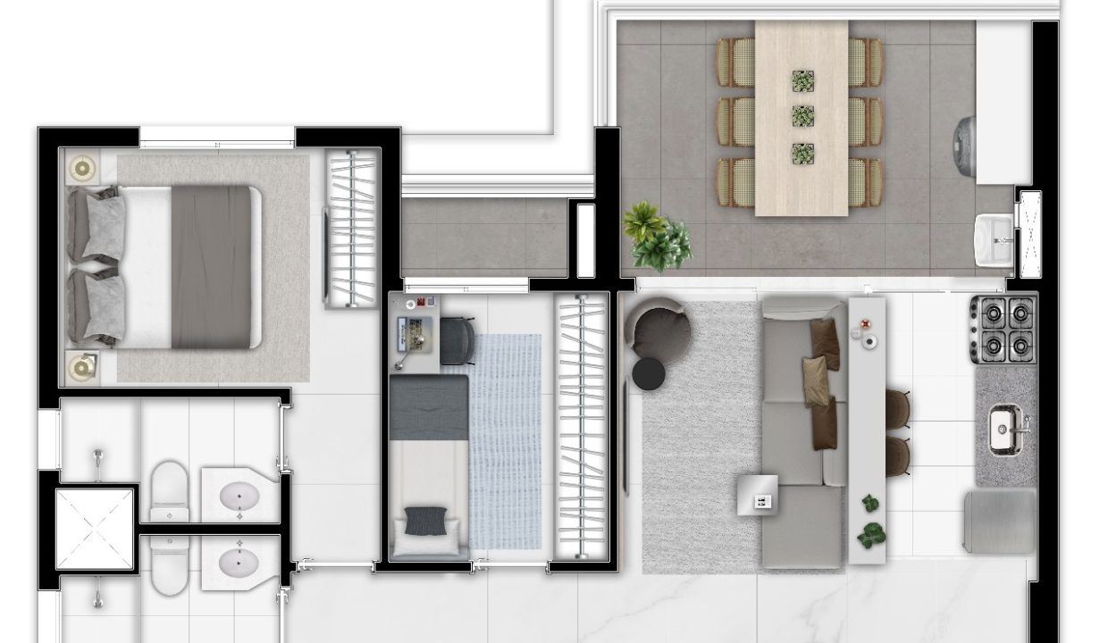 Planta 2 - Apartamento de 59m² com 2 Dormitórios - SIDE Alto da Boa Vista