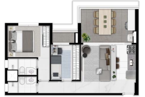 Planta 2 - Apartamento de 59m² com 2 Dormitórios - SIDE Alto da Boa Vista