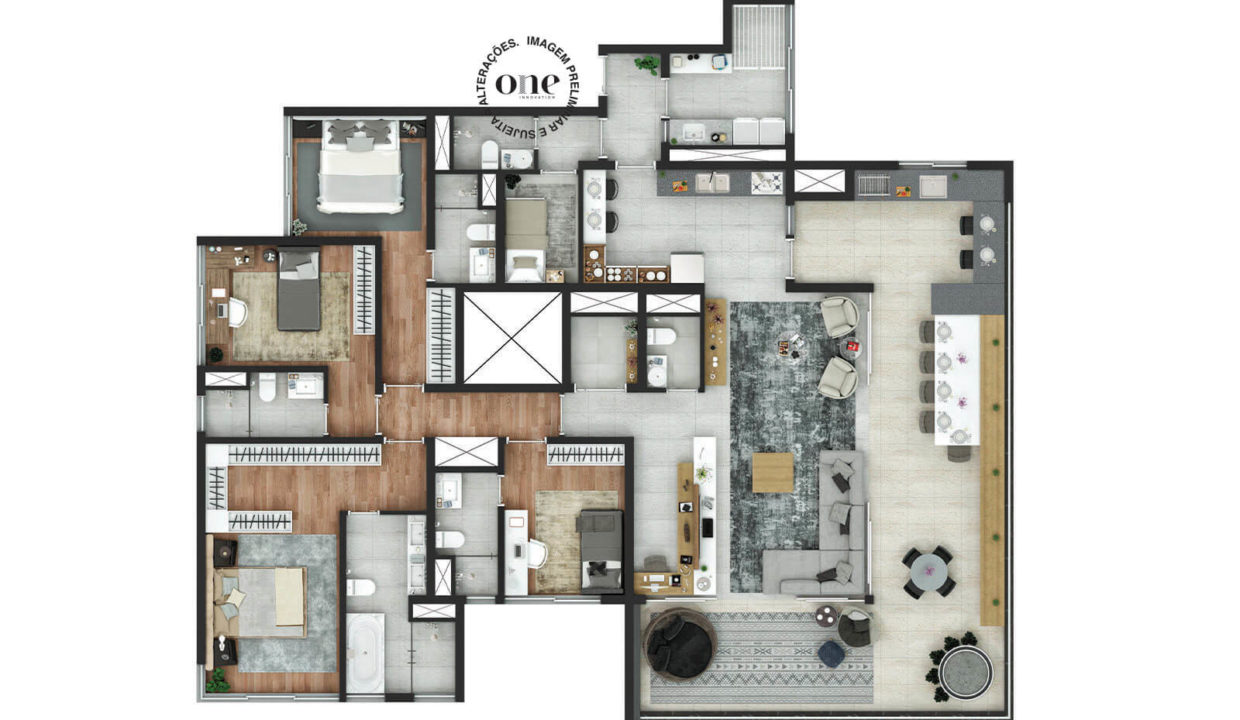 Planta Apartamento de 230 m² do EDGE Pinheiros