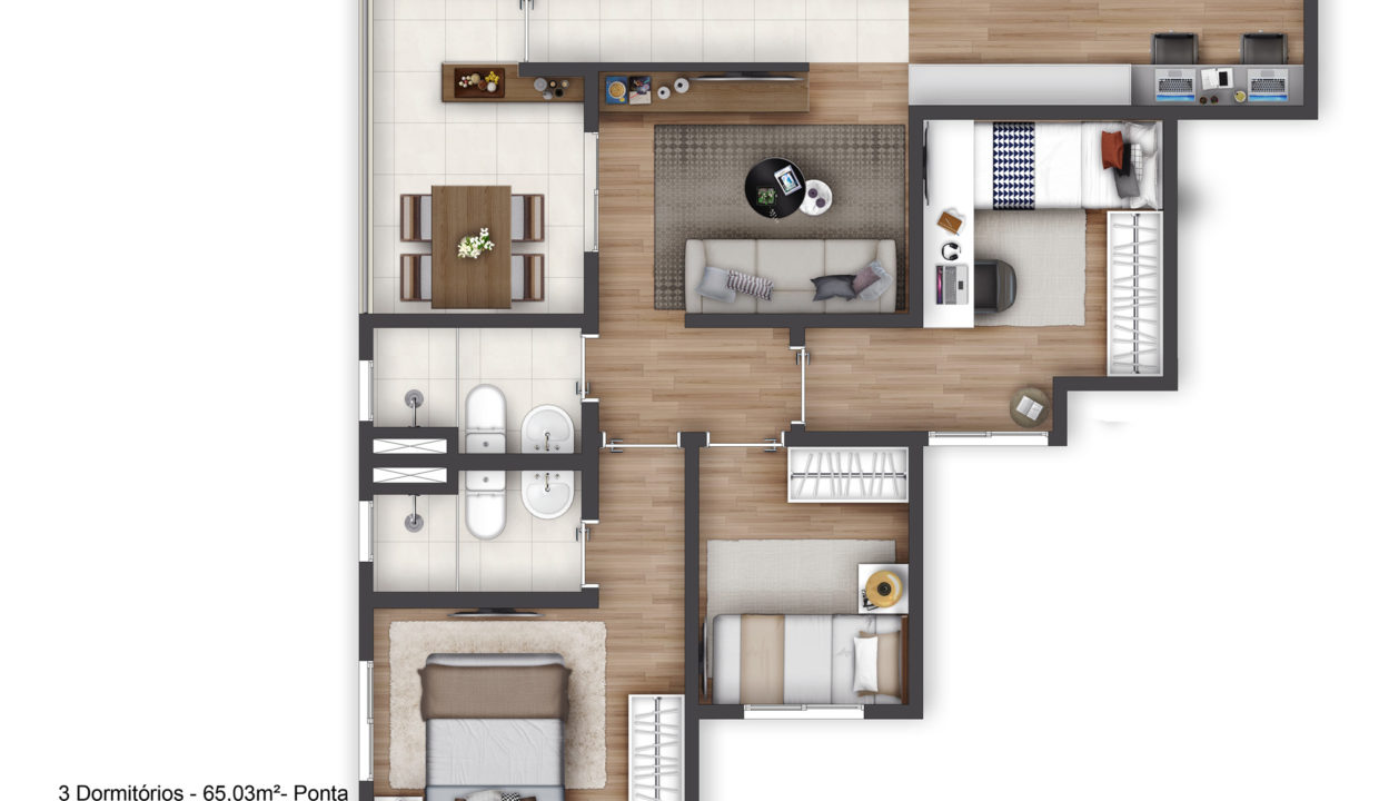 Planta Opção 1 - Apartamento de 65m² do TERRAÇO Vila Matilde