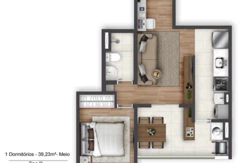 Planta Opção 2 - Apartamento de 39m² do TERRAÇO Vila Matilde