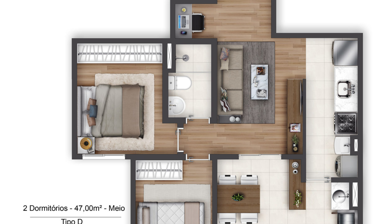 Planta Opção 4 - Apartamento de 47m² do TERRAÇO Vila Matilde