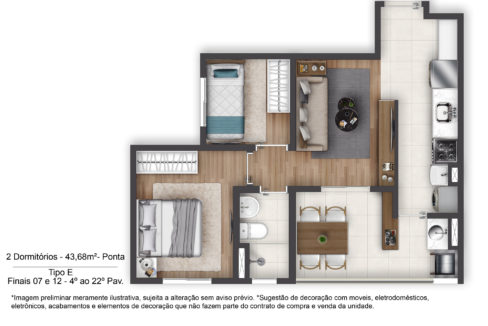 Planta Opção 5 - Apartamento de 43m² do TERRAÇO Vila Matilde