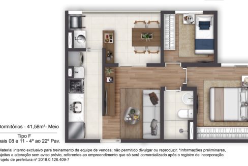 Planta Opção 6 - Apartamento de 41m² do TERRAÇO Vila Matilde