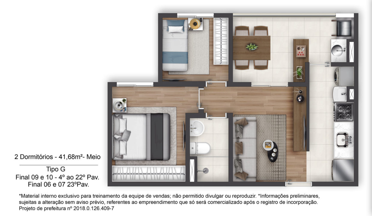 Planta Opção 7 - Apartamento de 41m² do TERRAÇO Vila Matilde