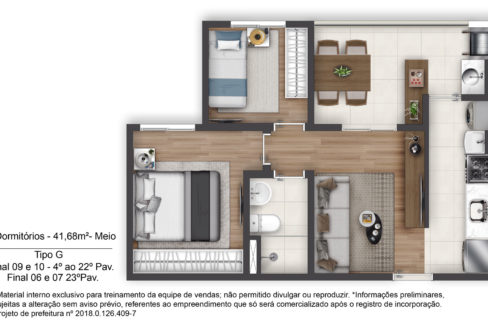 Planta Opção 7 - Apartamento de 41m² do TERRAÇO Vila Matilde