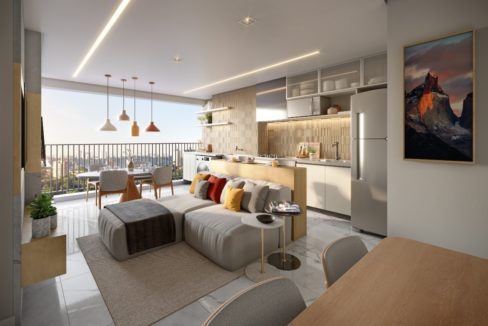 Living Ampliado do Apartamento de 56m² do NATTUR Nova Klabin