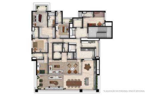 Opção 1 - Planta Padrão com 4 Suítes e 237m² + Personal Space - AMYRÁ Moema