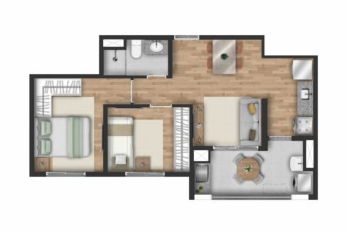 Planta do Apartamento de 2 Dormitórios e Terraço Gourmet com Churrasqueira - BIOS Veleiros